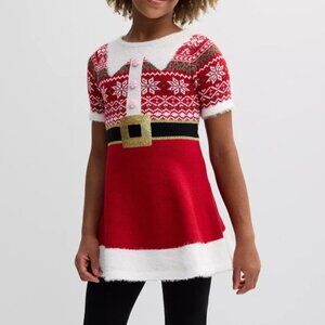 NWT 33 Degrees Girl's Plus Knitted Christmas Elf Mini Flare Dress Red 7 SMALL
